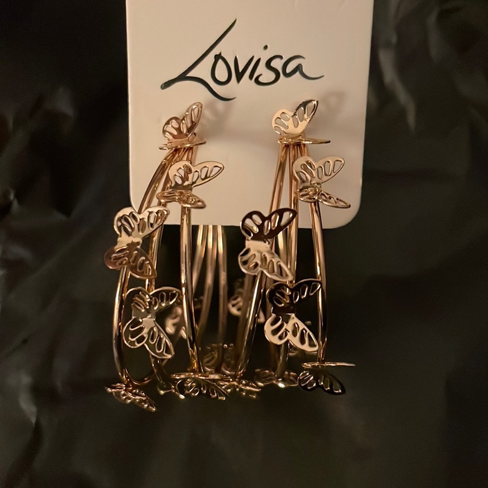 Lovisa 2 inch Gold Tone Triple Hoop Earrings with Butterflies